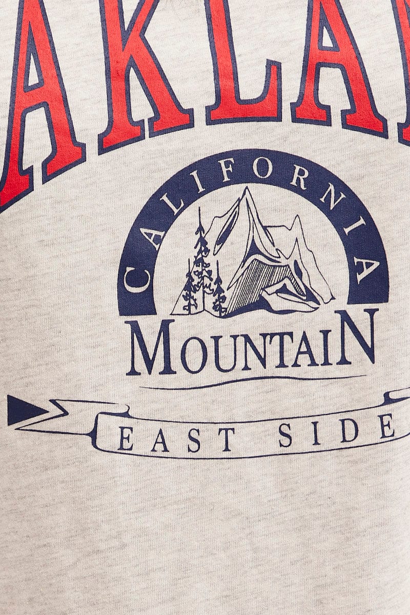 Grey Graphic T-Shirt Short Sleeve Crew Neck Oversized