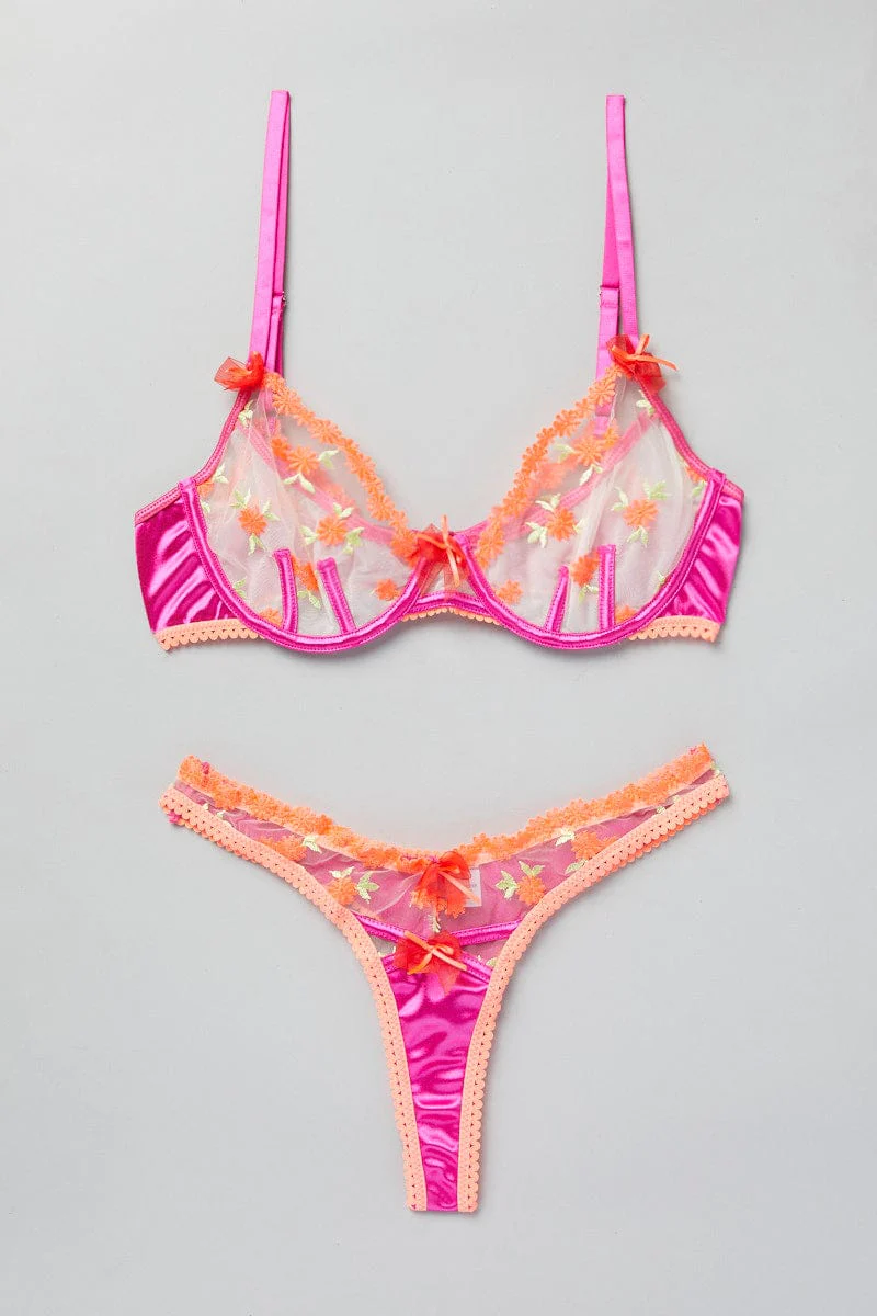 Pink Embroidery Lingerie Set