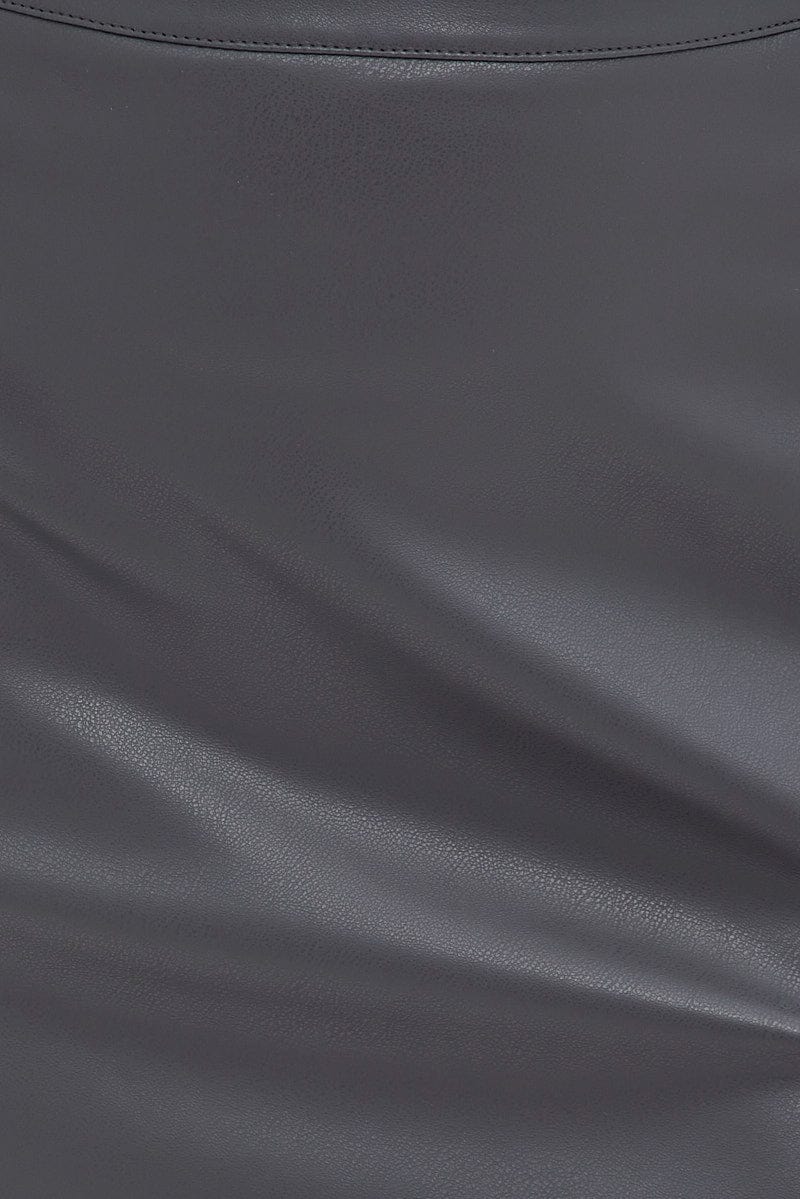 Grey Mini Skirt High Rise Faux Leather