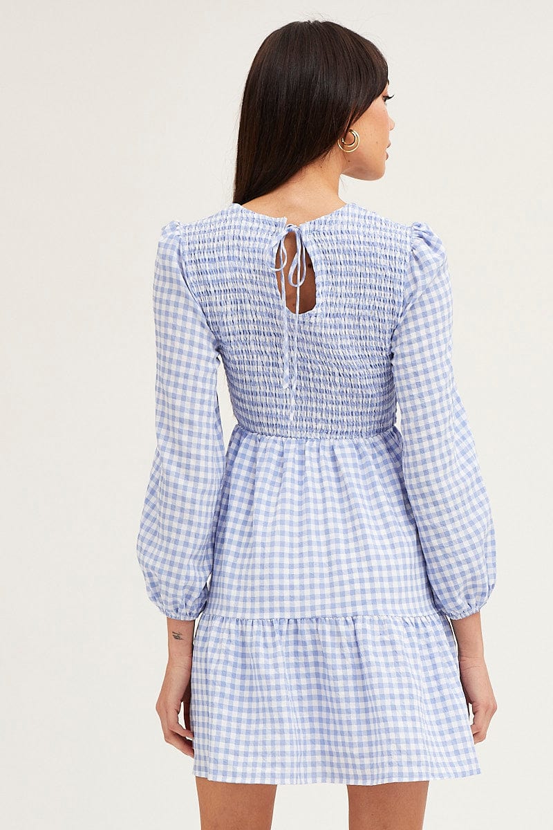 Check Shirred Bust Mini Dress