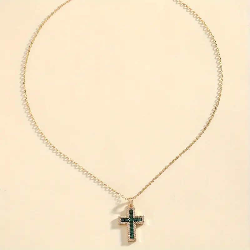 Solene Emerald Cross Pendant Gold Necklace