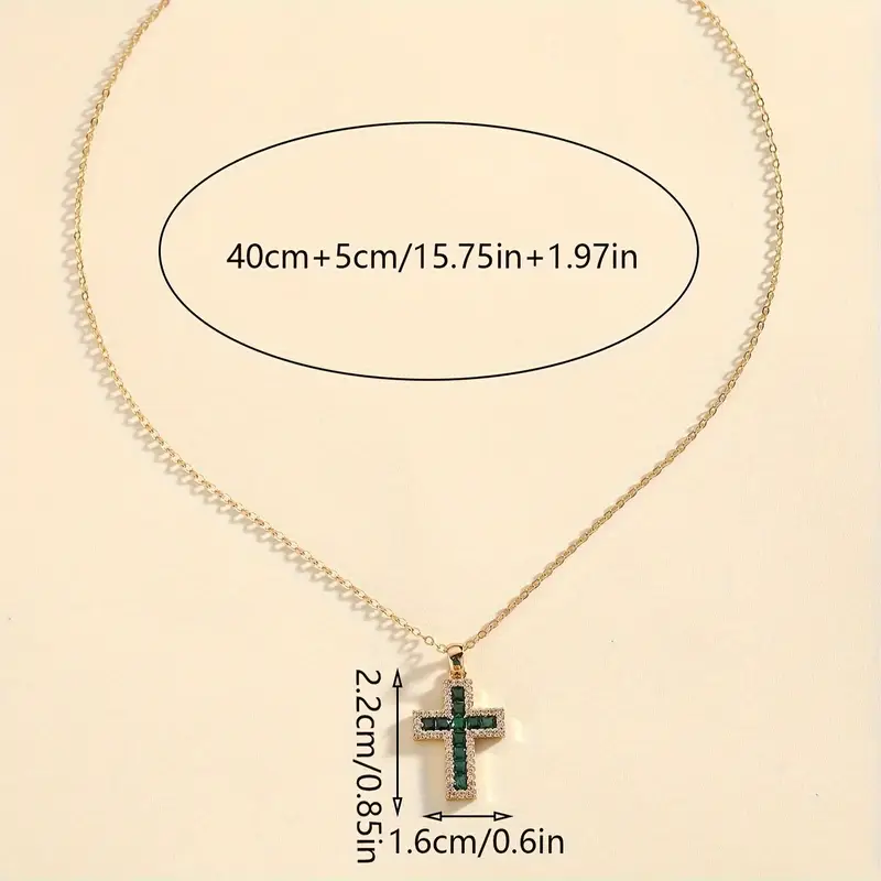 Solene Emerald Cross Pendant Gold Necklace