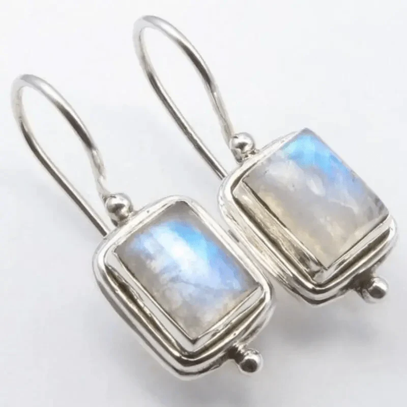 Square Moonstone Vintage Earrings