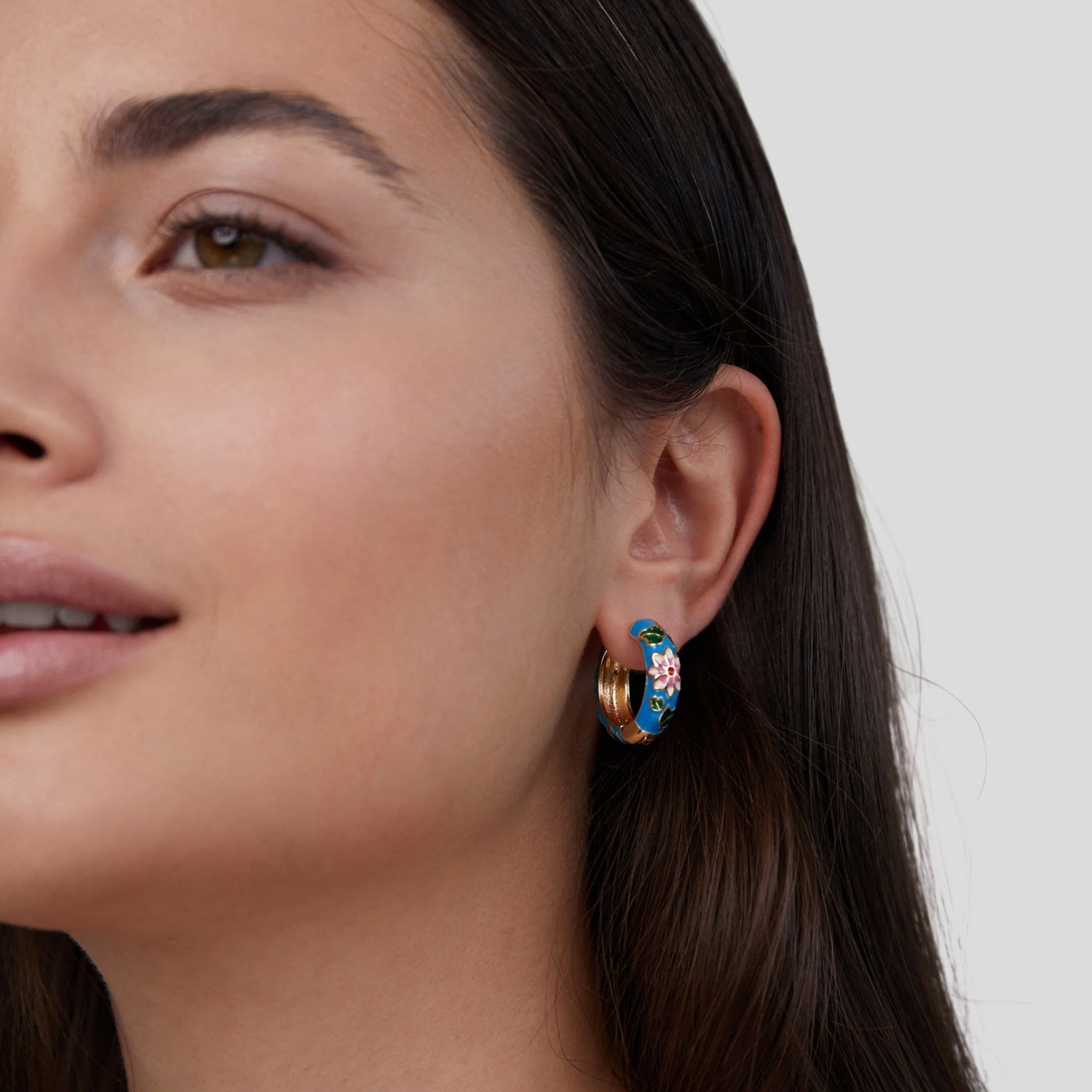 Flower-Embellished Gold Circle Earrings