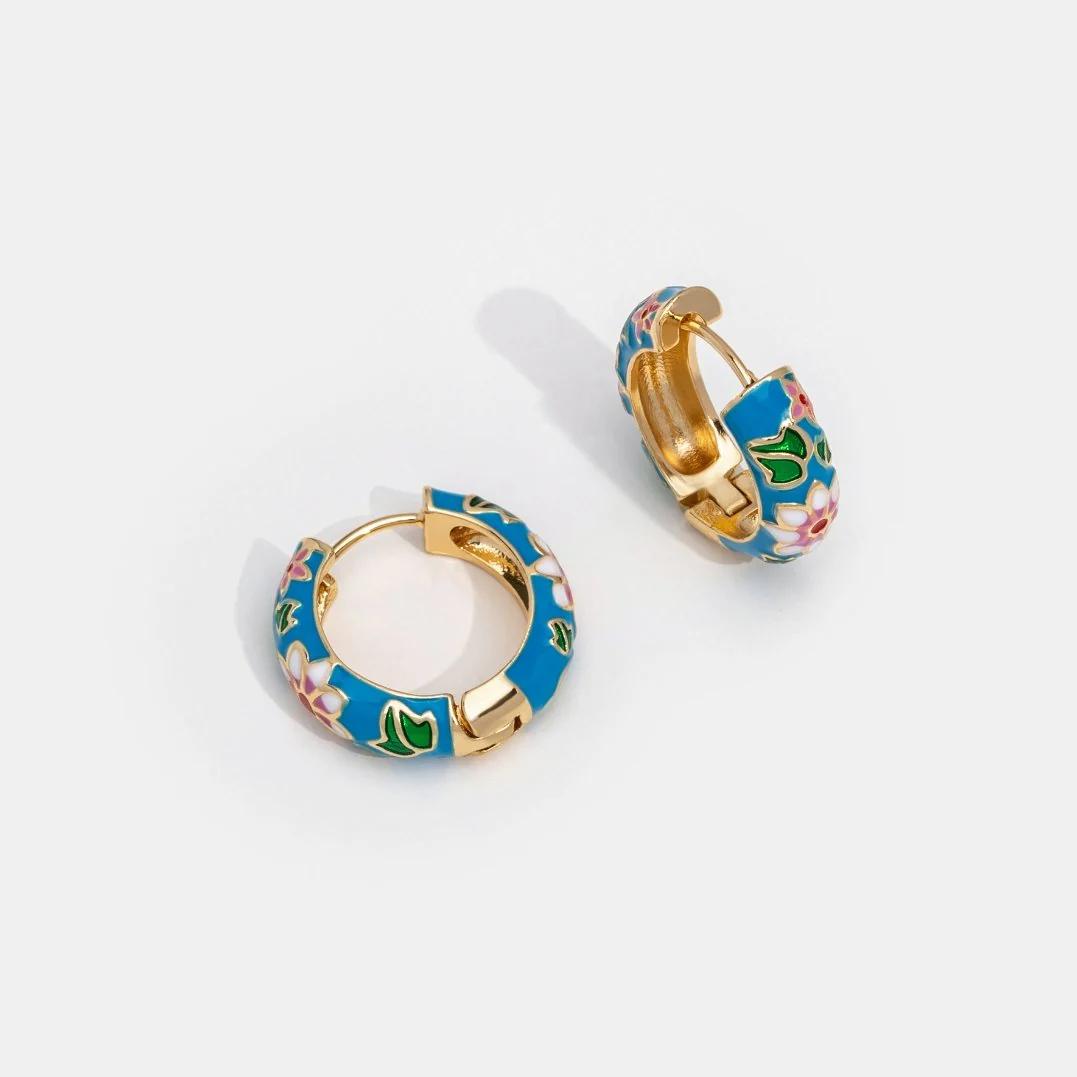 Flower-Embellished Gold Circle Earrings