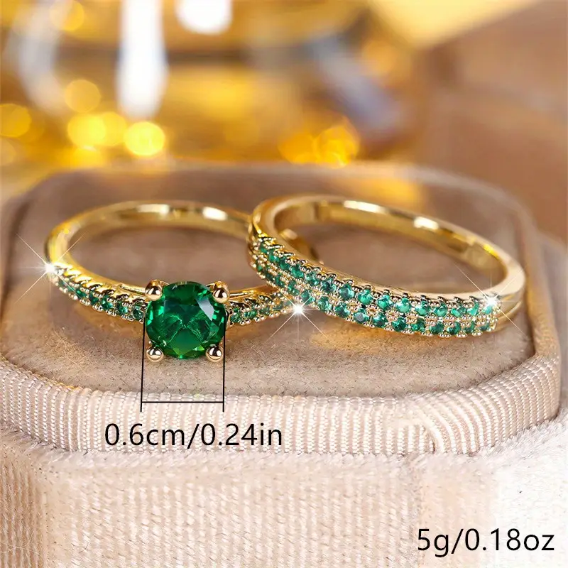 Serena Emerald Duo Ring Gold Set