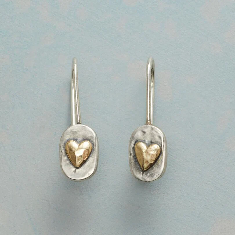 Silver Vintage Heart Earrings with Gold