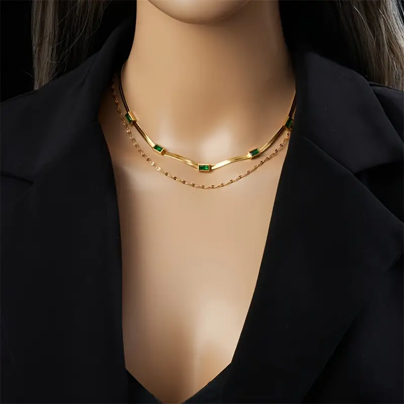 Sorella Gem Double-Layer Retro Gold Necklace