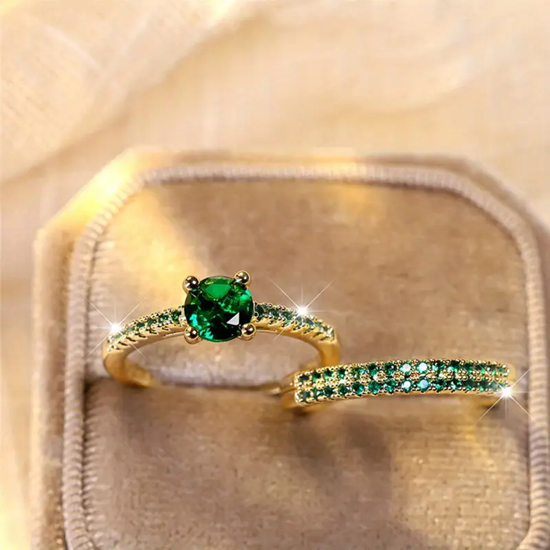 Serena Emerald Duo Ring Gold Set