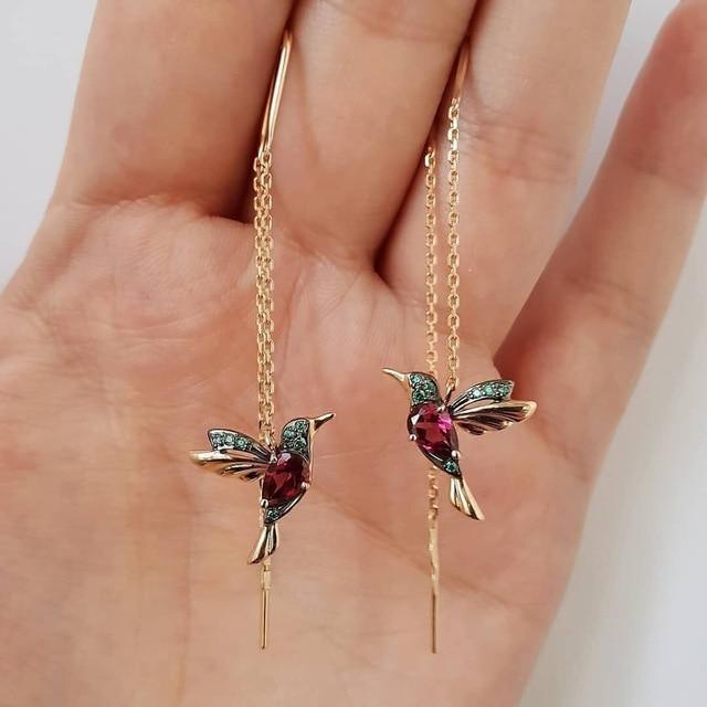 Earrings in the Shape of Hummingbirds