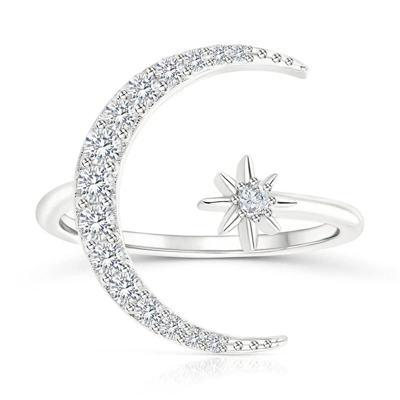 Silver Ring with Moon and Star