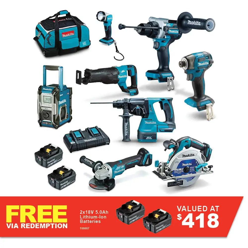 MAKITA 18V Brushless 8 Piece 2 x 6.0AH Combo Kit DLX8059GX1