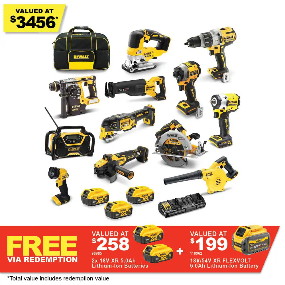 DEWALT 18V XR Brushless 12 Piece 3 x 5.0Ah Combo Kit DCZ1201P3-XE