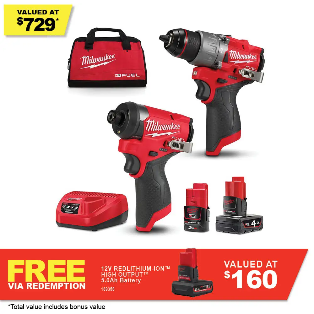 MILWAUKEE 12V 2 Piece 1 x 2.0Ah/1 x 4.0Ah Combo Kit Power Pack M12FPP2A2422B