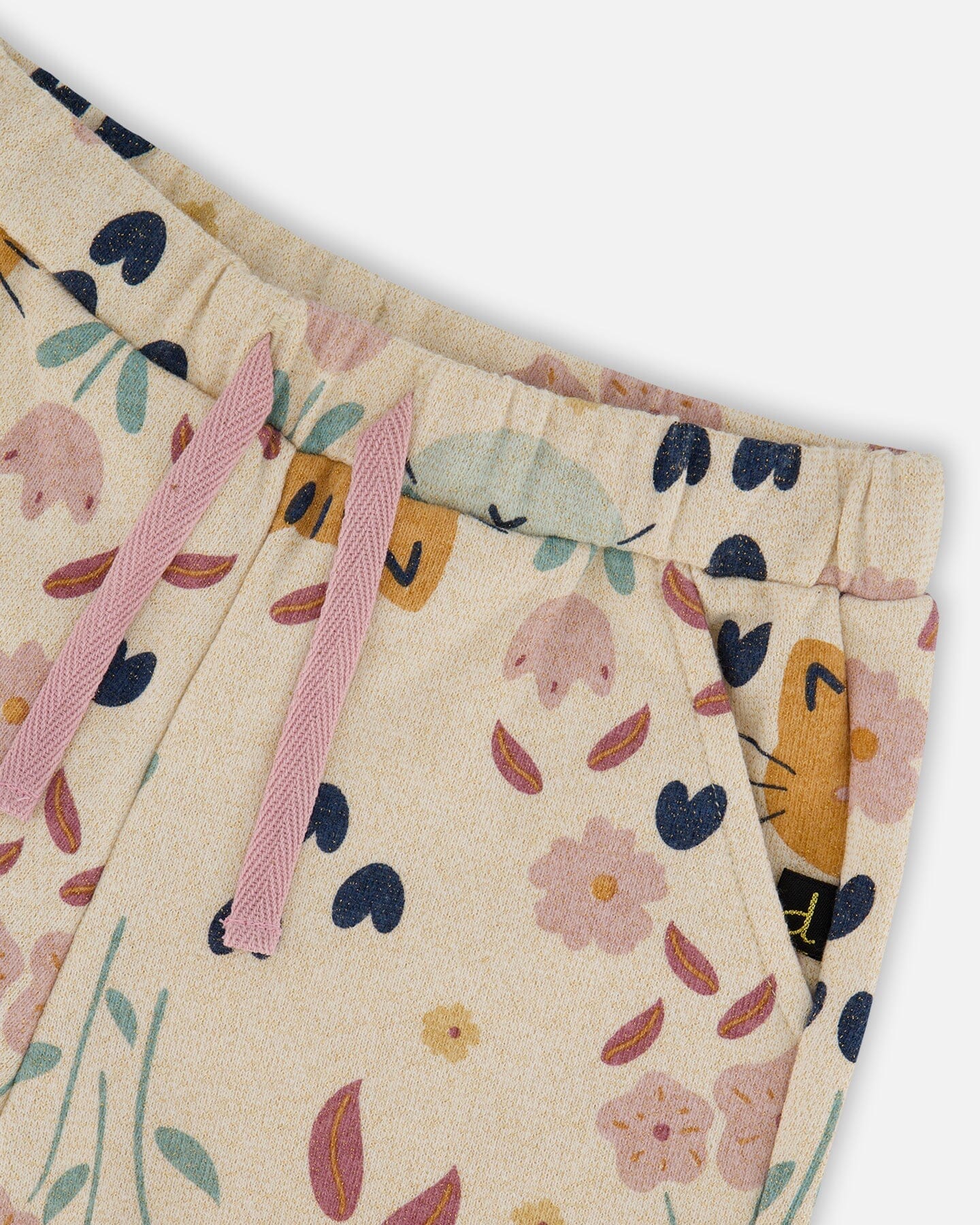 Glittering French Terry Sweatpant Beige Cat Print - Deux par Deux