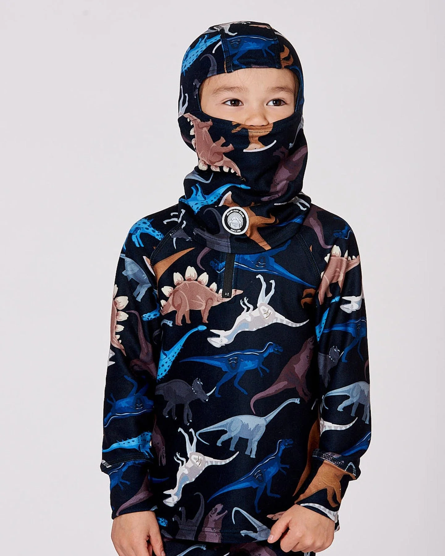 Brushed Jersey Balaclava Black Dinosaur Print - Deux par Deux