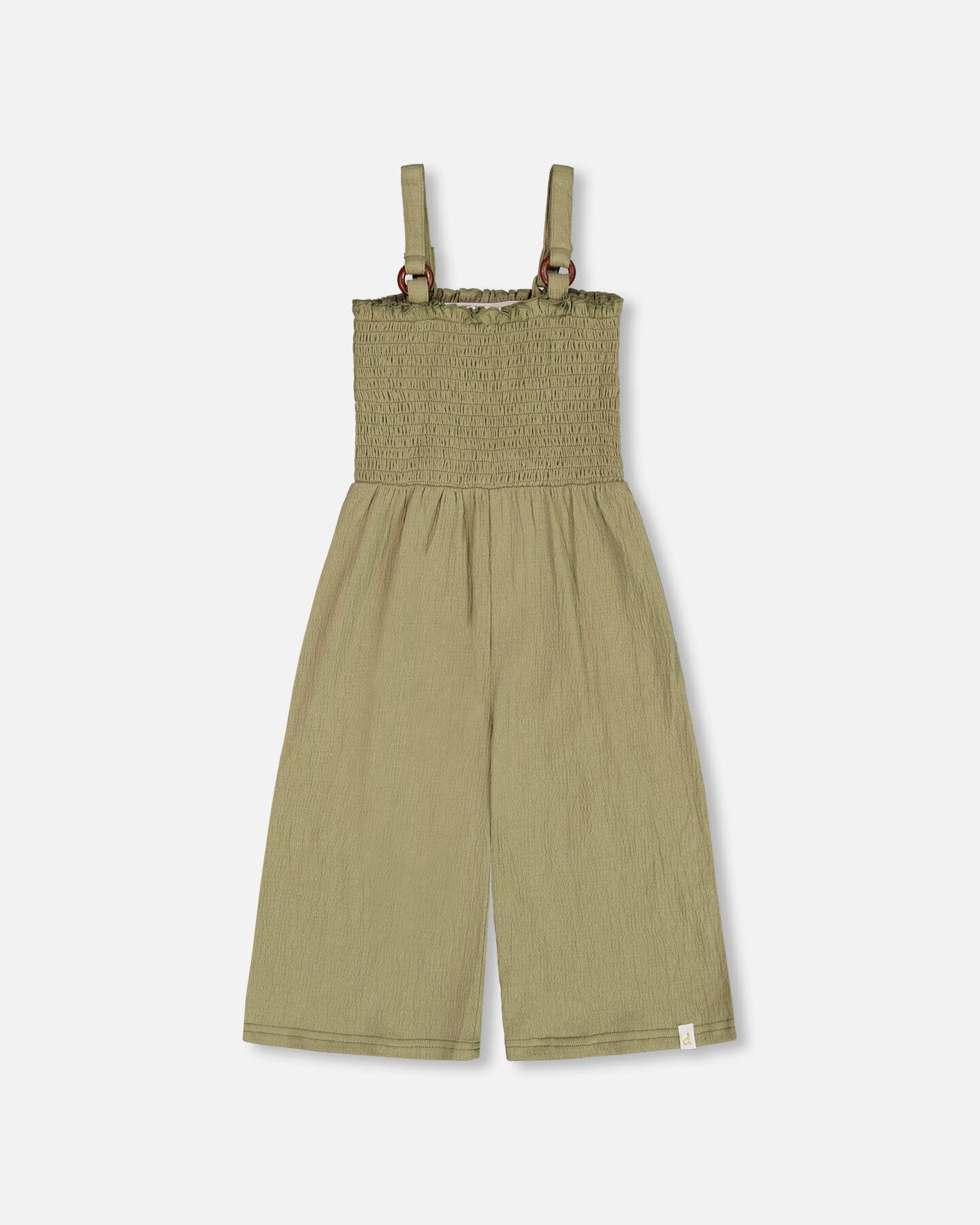 Smocked Crinkle Jersey Jumpsuit Olive Green - Deux par Deux