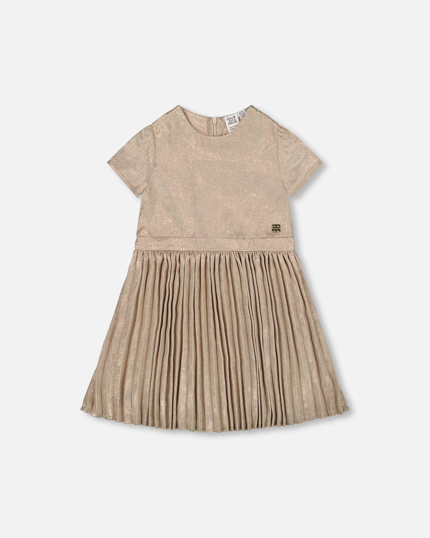 Short Sleeve Dress With Pleated Skirt Light Caramel - Deux par Deux