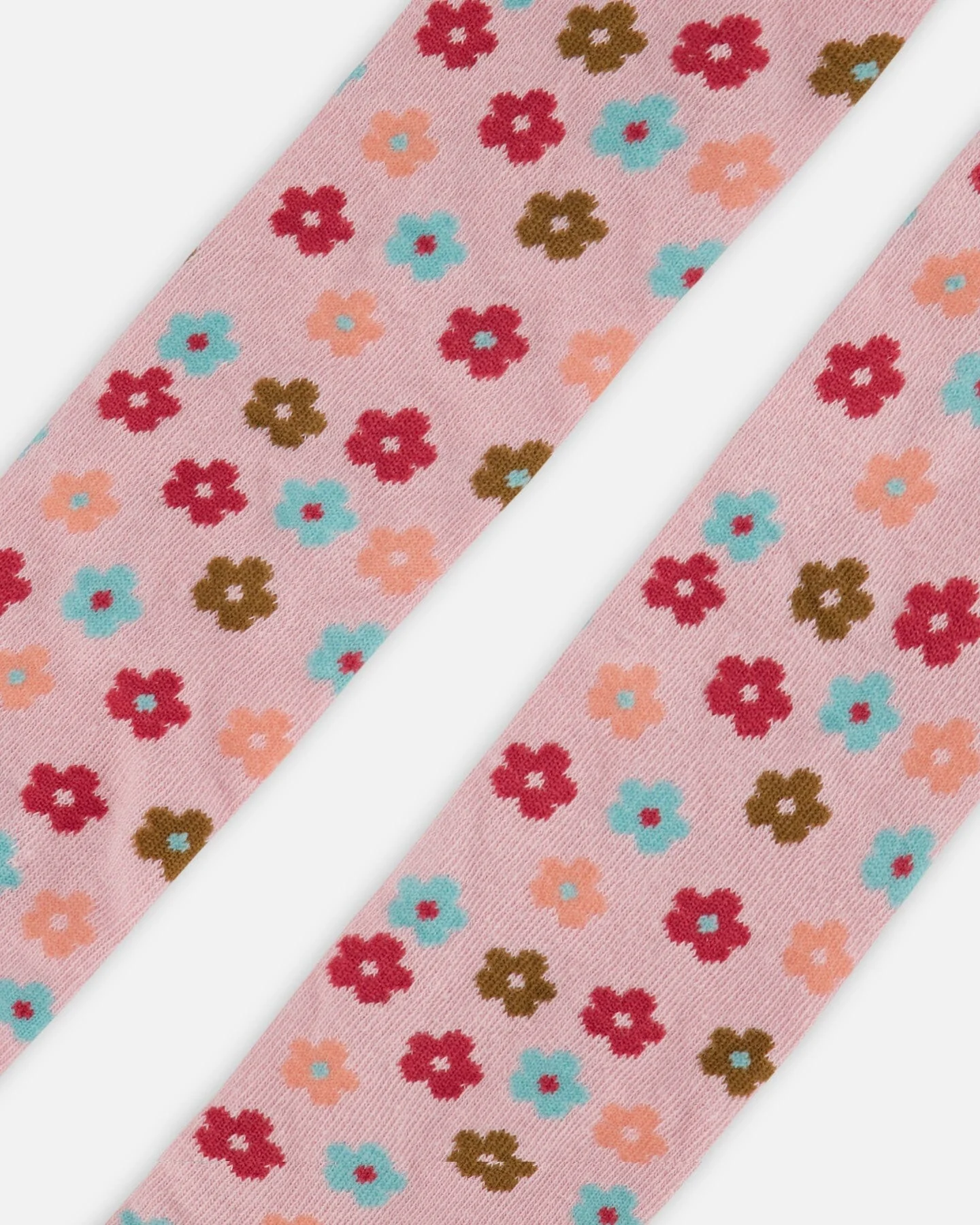 Knit Tights Light Pink With Flowers - Deux par Deux