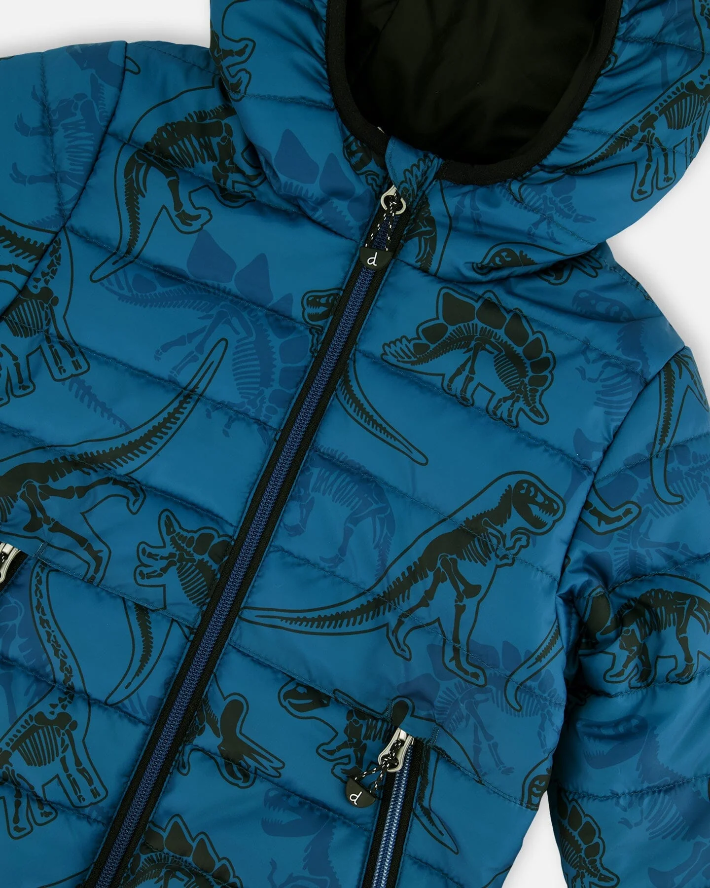 Printed Quilted Mid-Season Jacket Blue And Gray - Deux par Deux