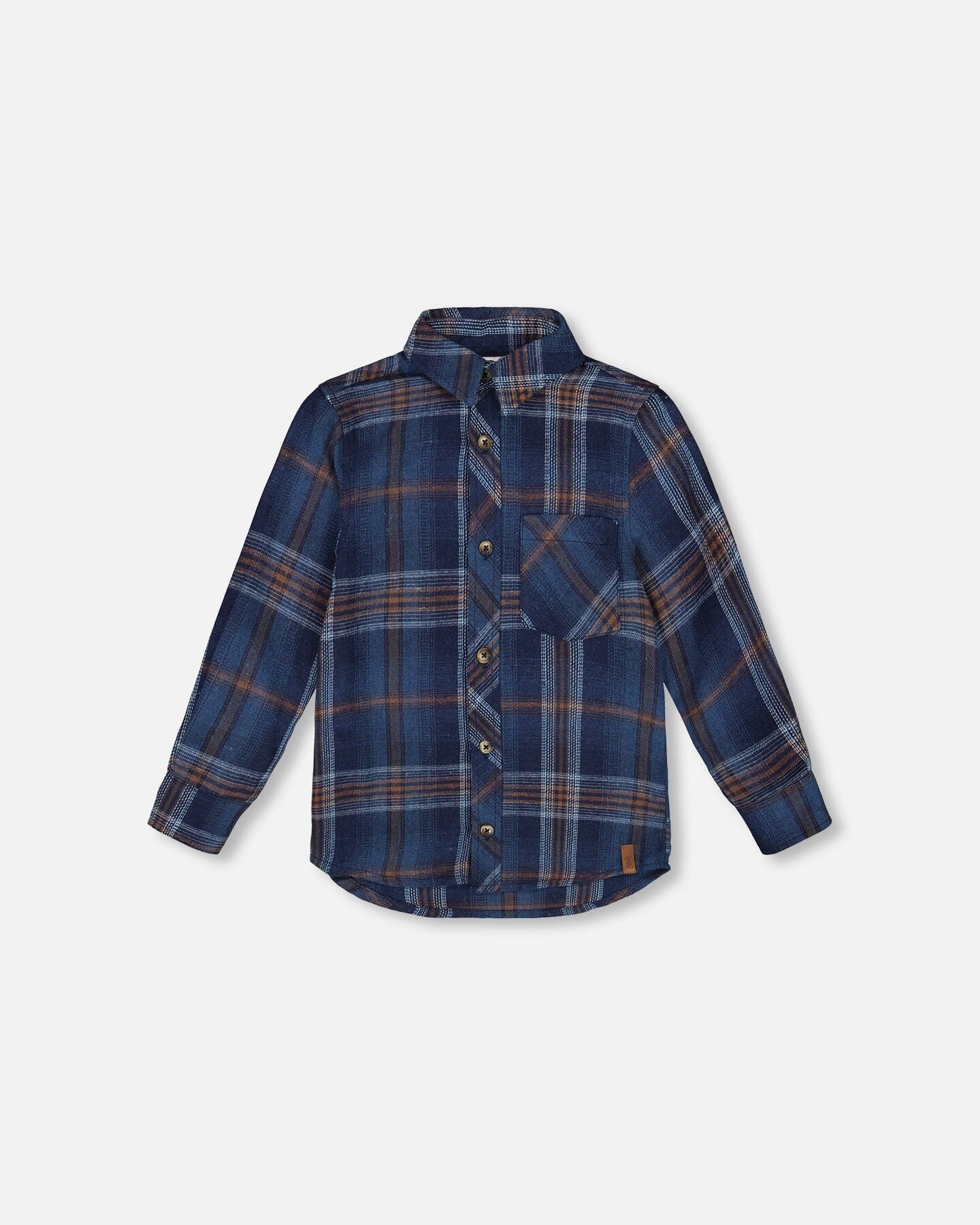 Long Sleeve Flannel Shirt Blue And Brown Plaid - Deux par Deux
