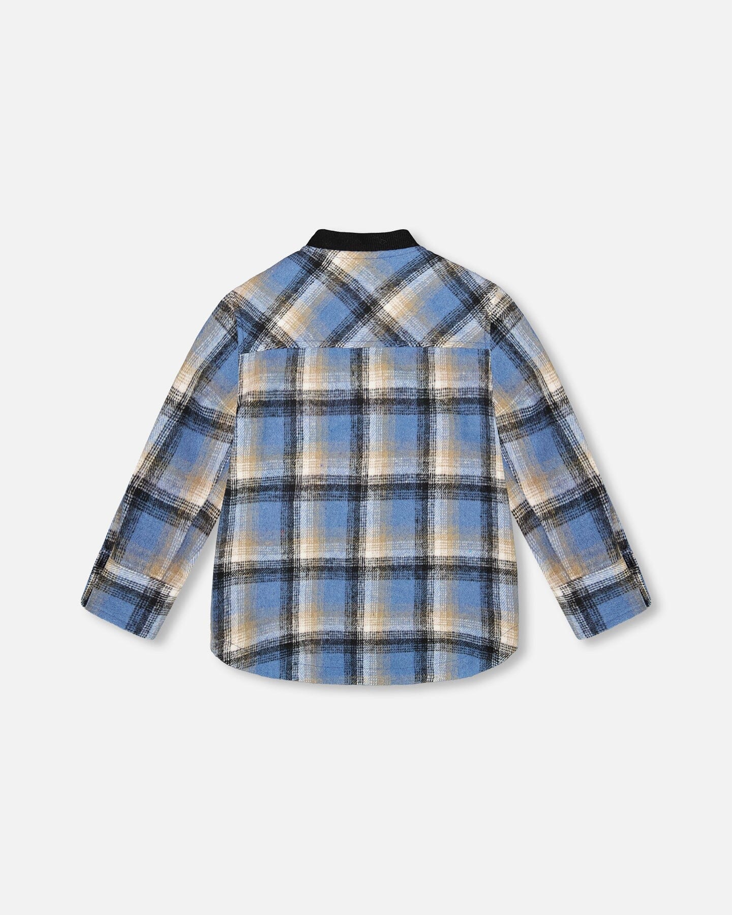 Long Sleeve Brushed Plaid Button Down Shirt Avec Rib Collar - Deux par Deux