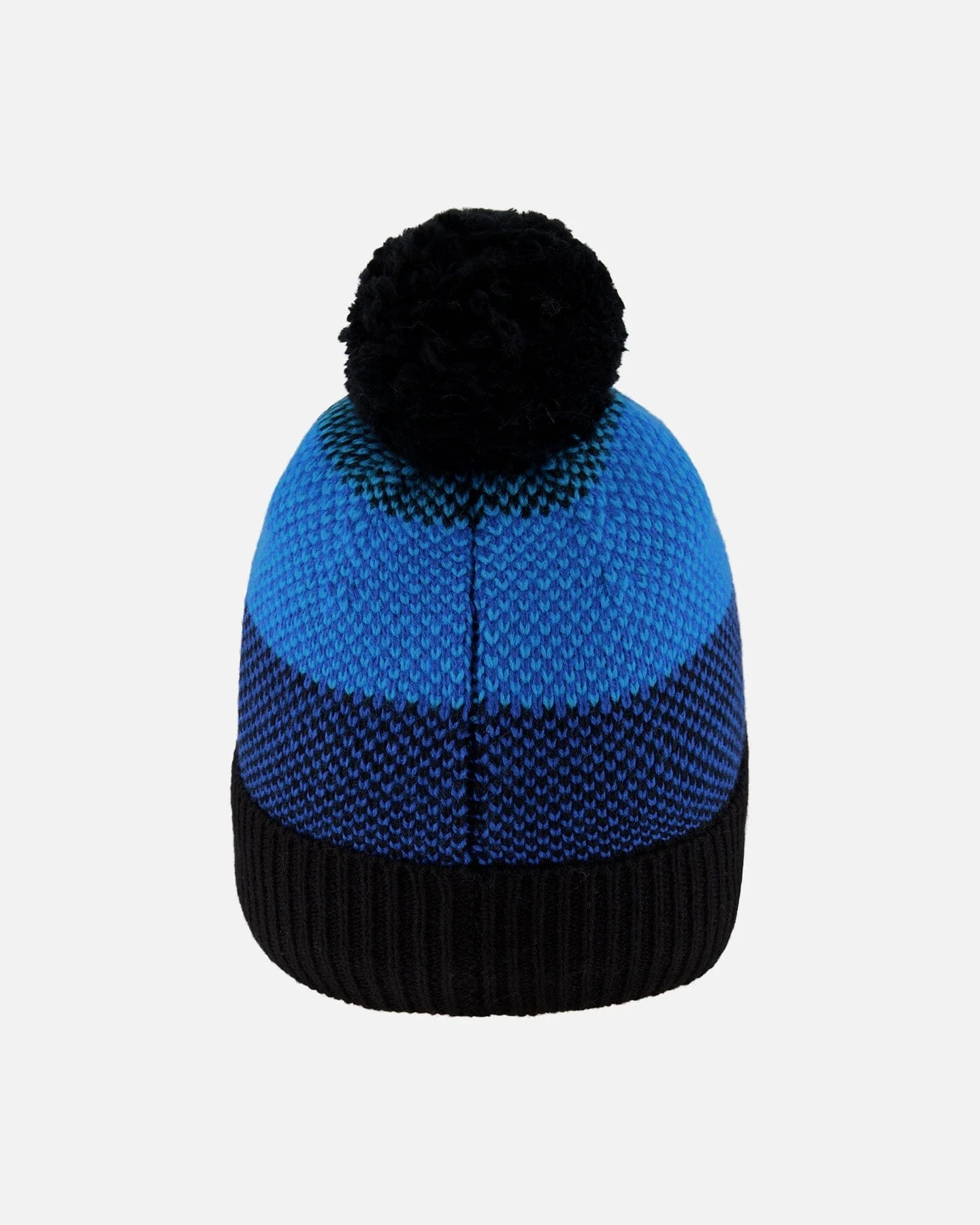 Winter Knit Hat With Pompom And Lining Black And Blue - Deux par Deux