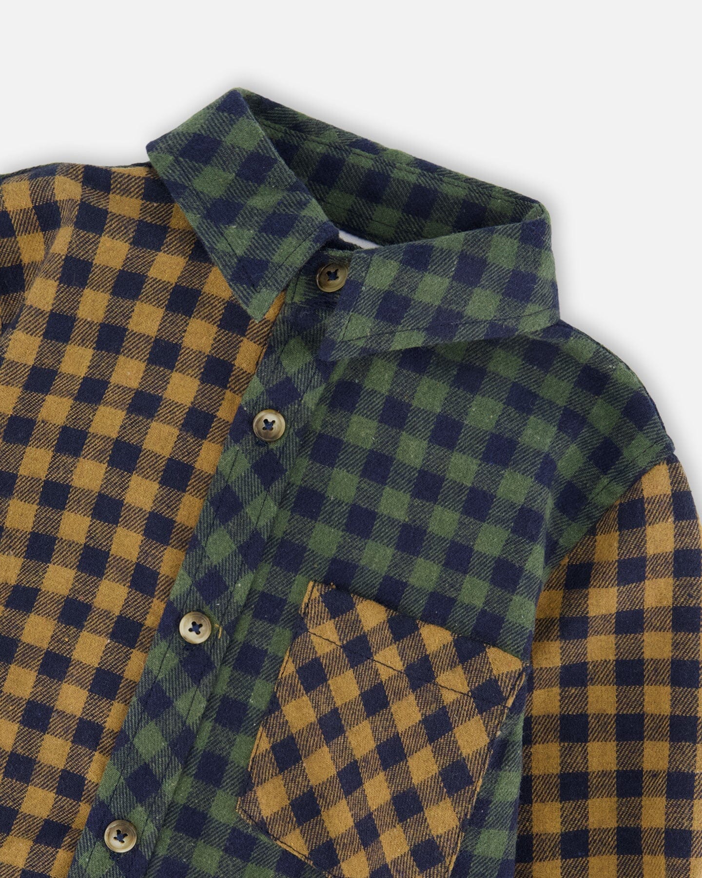 Long Sleeve Flannel Shirt Yellow And Green Plaid - Deux par Deux