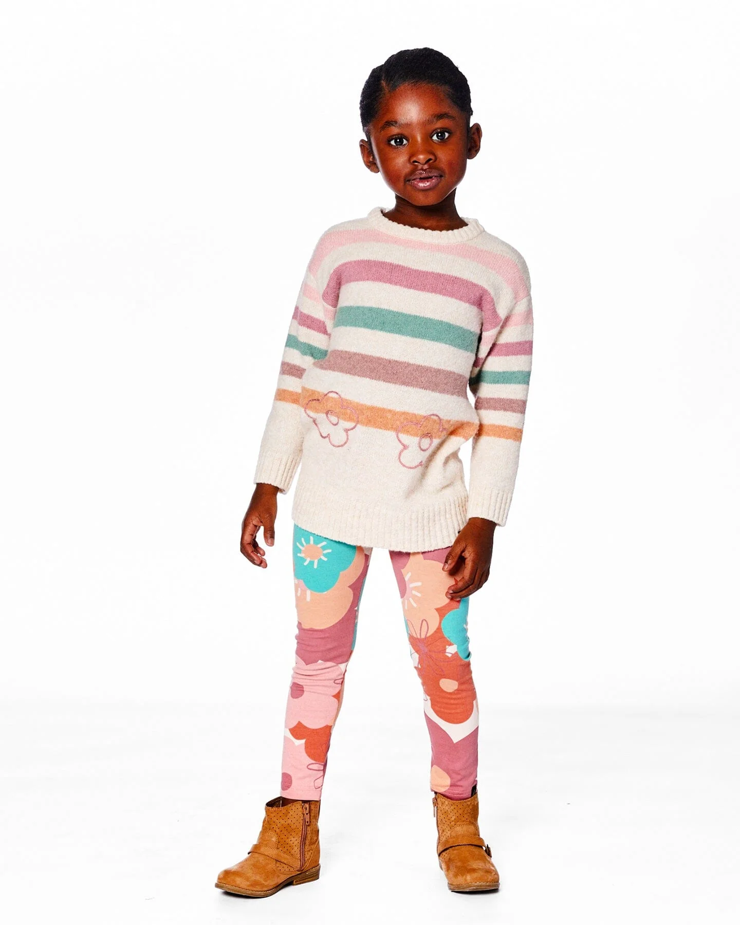 Organic Cotton Jersey Leggings With Coral Flowers - Deux par Deux