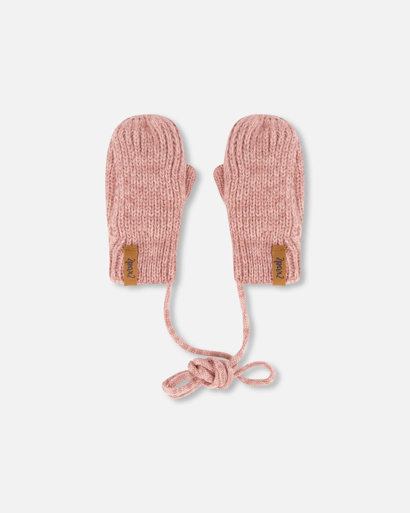 Baby Knit Mittens With String Dusty Pink - Deux par Deux