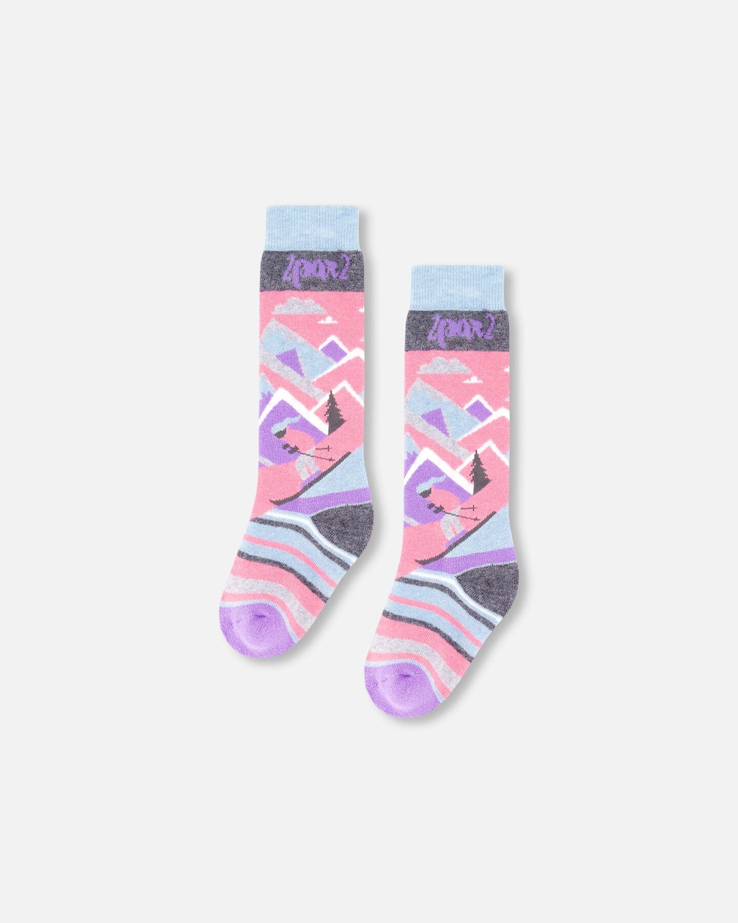 Winter Ski Socks With Merino Wool Pink - Deux par Deux
