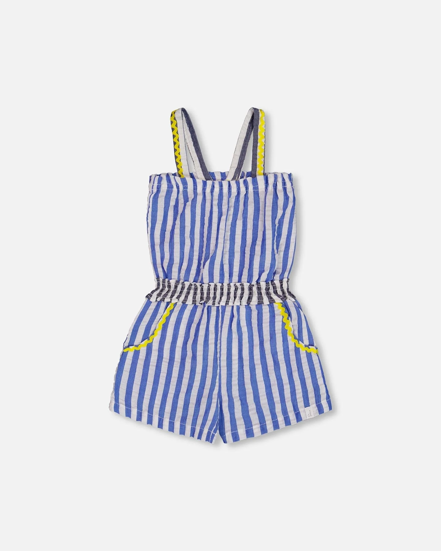 Sleeveless Seersucker Romper Blue And White Striped - Deux par Deux