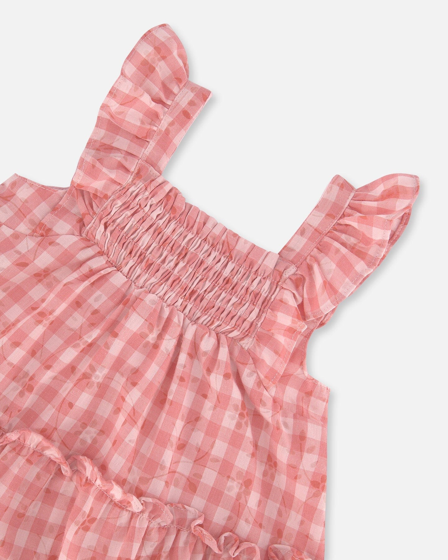 Smocked Layered Dress With Frill Sleeve Checked Pink - Deux par Deux