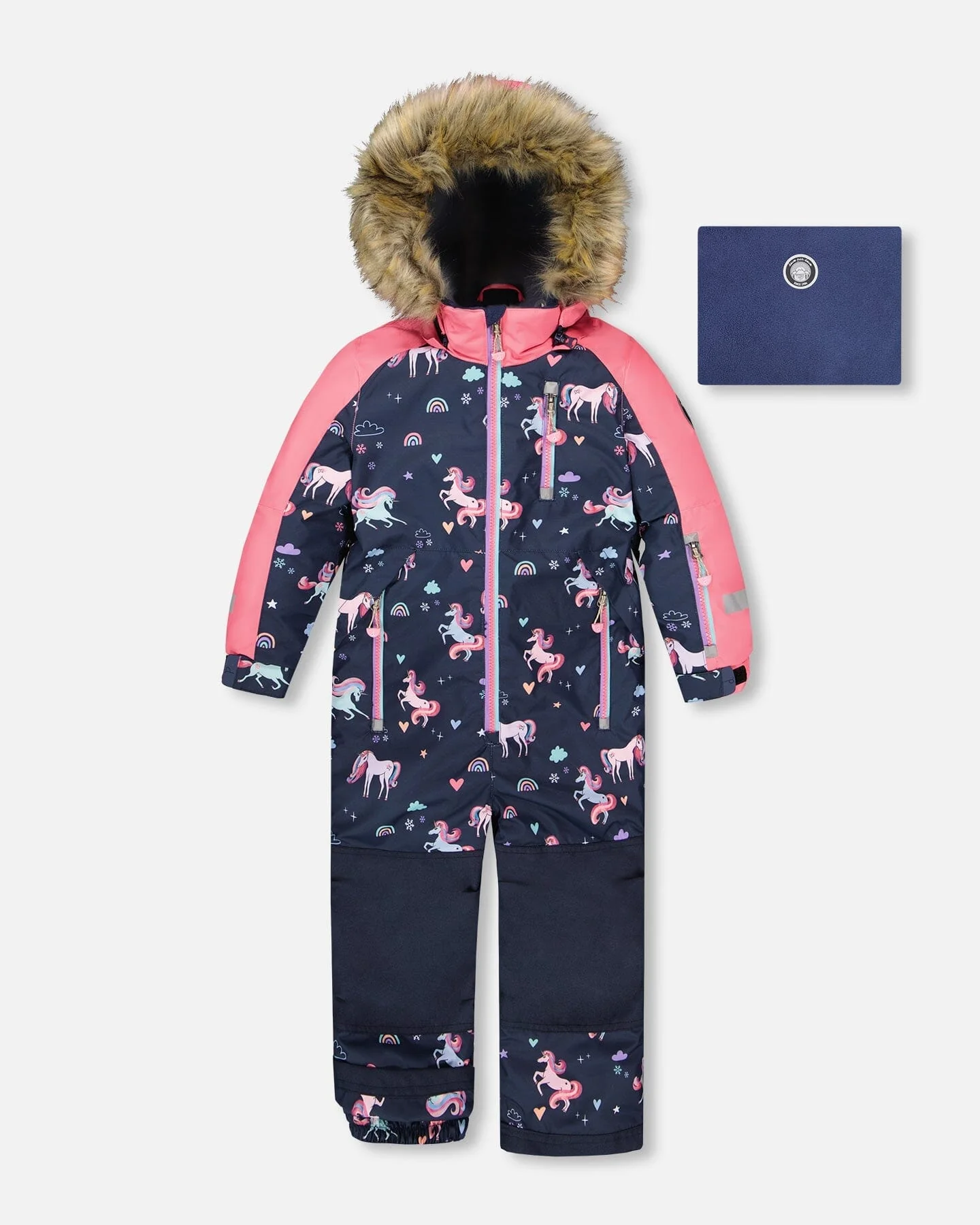 One-Piece Play Snowsuit Navy Unicorn Print - Deux par Deux