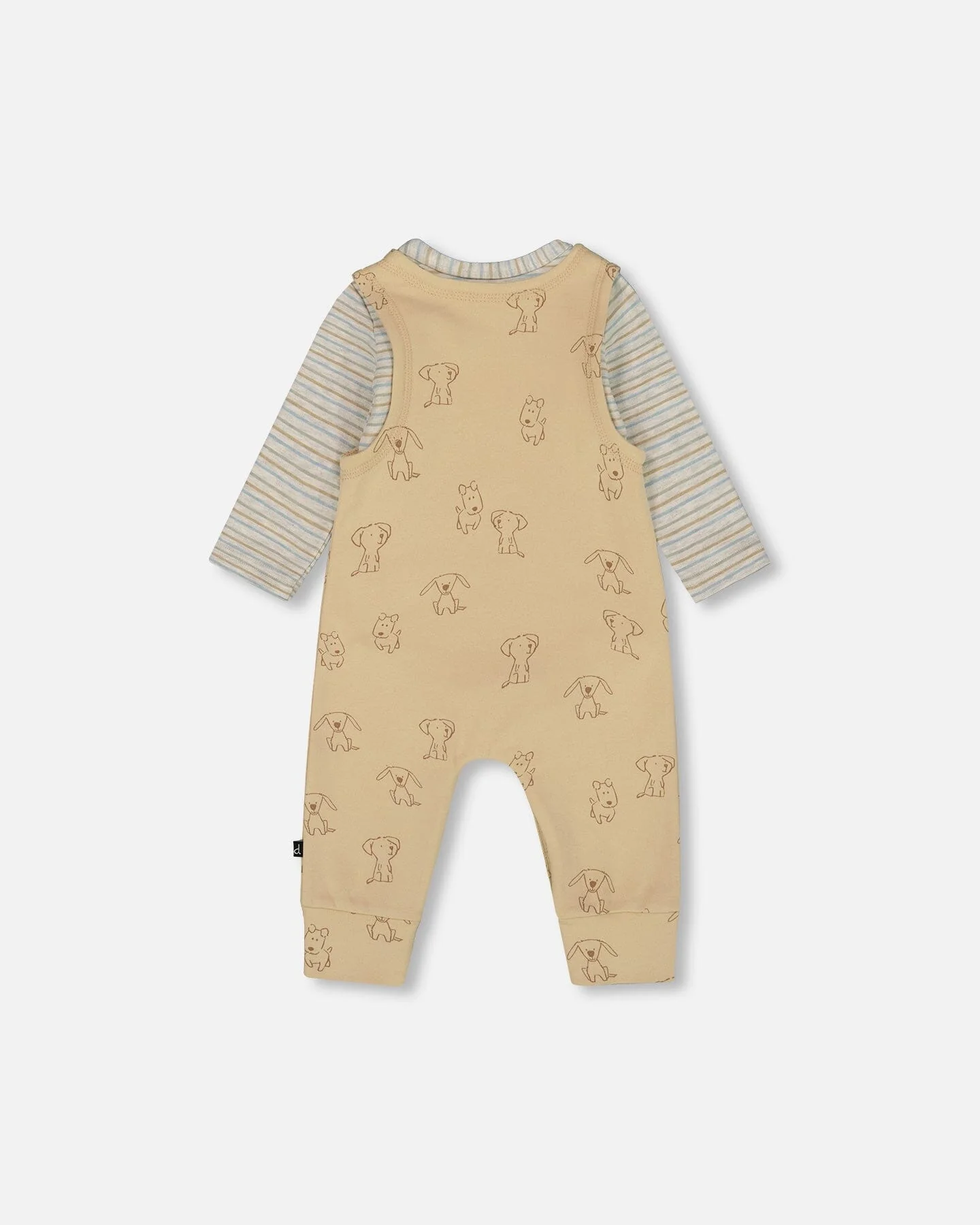 Organic Cotton Onesie With Overalls Set Beige Printed Dogs - Deux par Deux