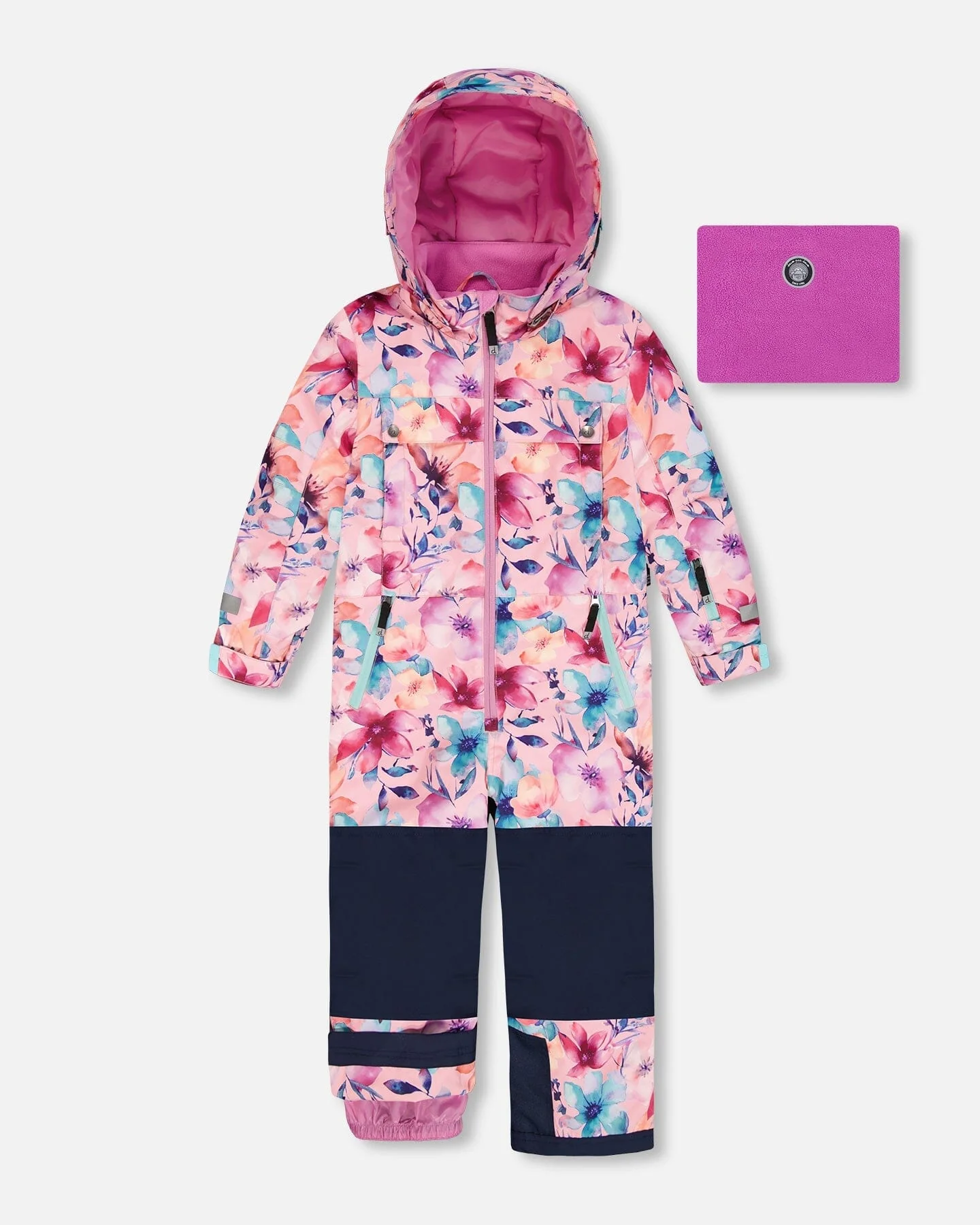 One-Piece Teknik Snowsuit Pink Watercolor Flower Print - Deux par Deux