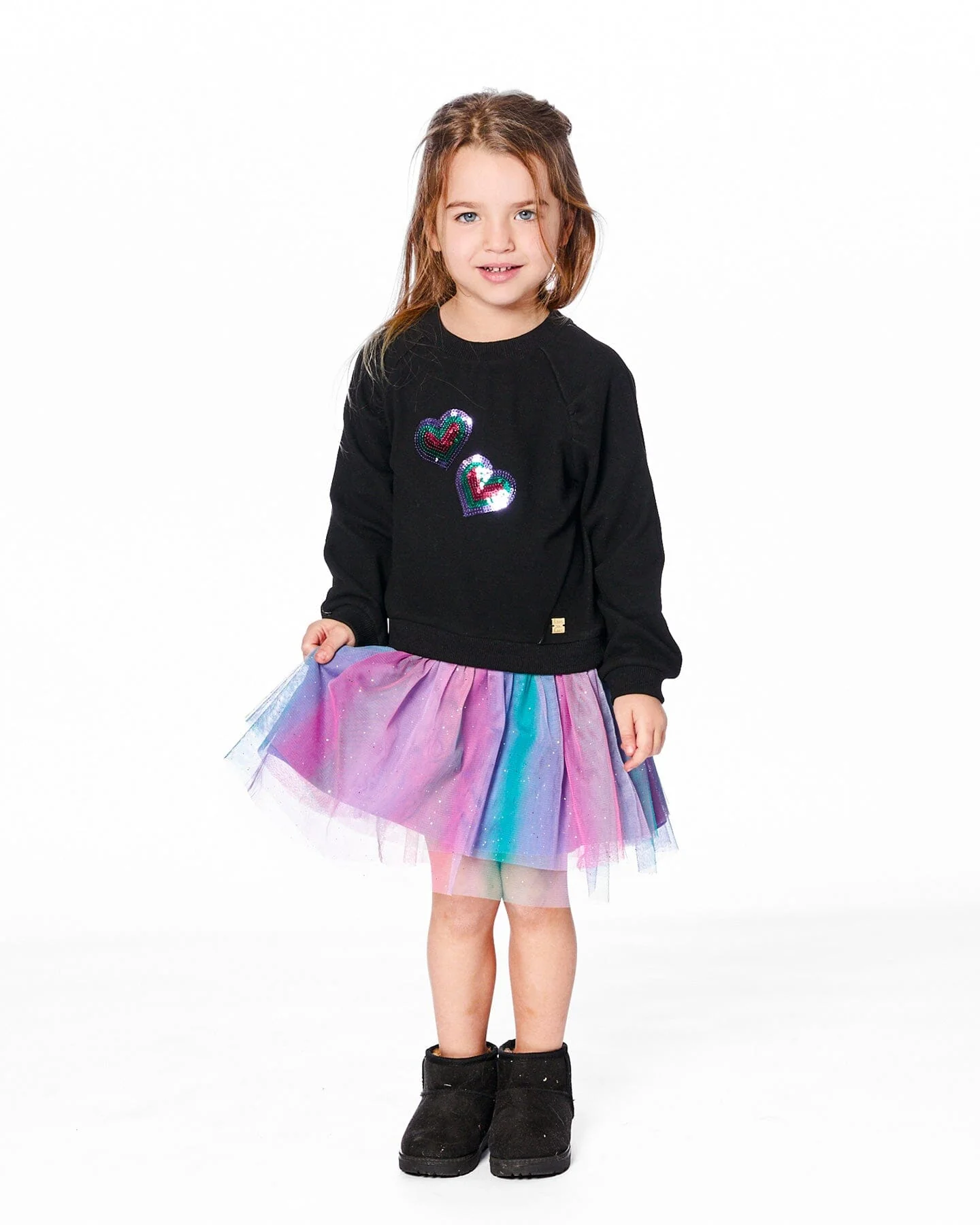 Bi-Material Dress Black With Mesh Skirt - Deux par Deux