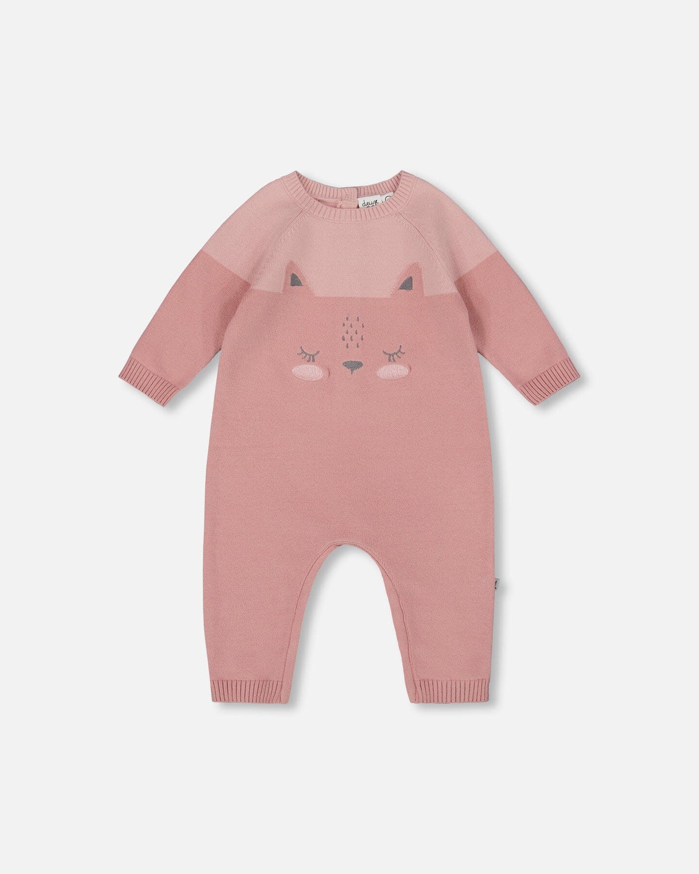 Knitted Bi-Color Cat Romper Old Pink - Deux par Deux
