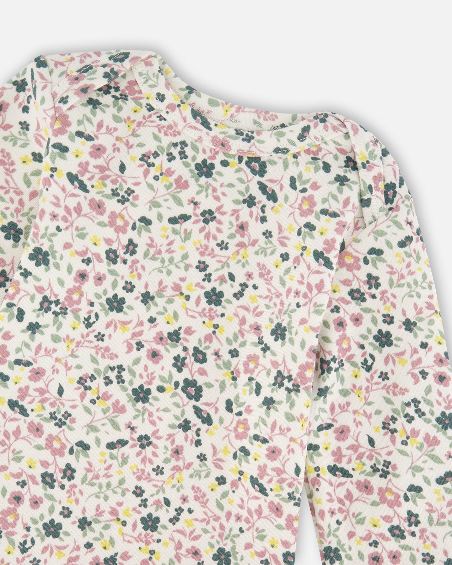 Organic Cotton Long Sleeve Romper Off-White Floral - Deux par Deux