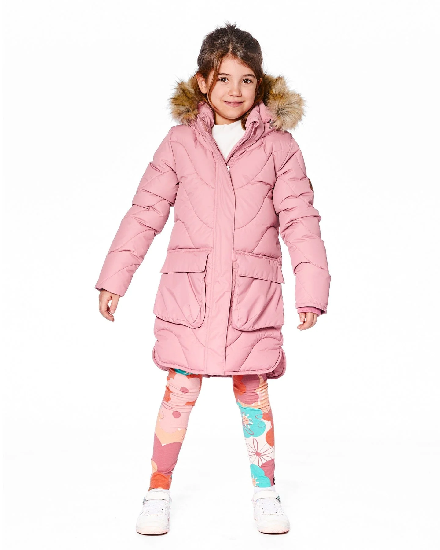 Long Wavy Quilt Puffy Winter Coat Dusty Pink - Deux par Deux