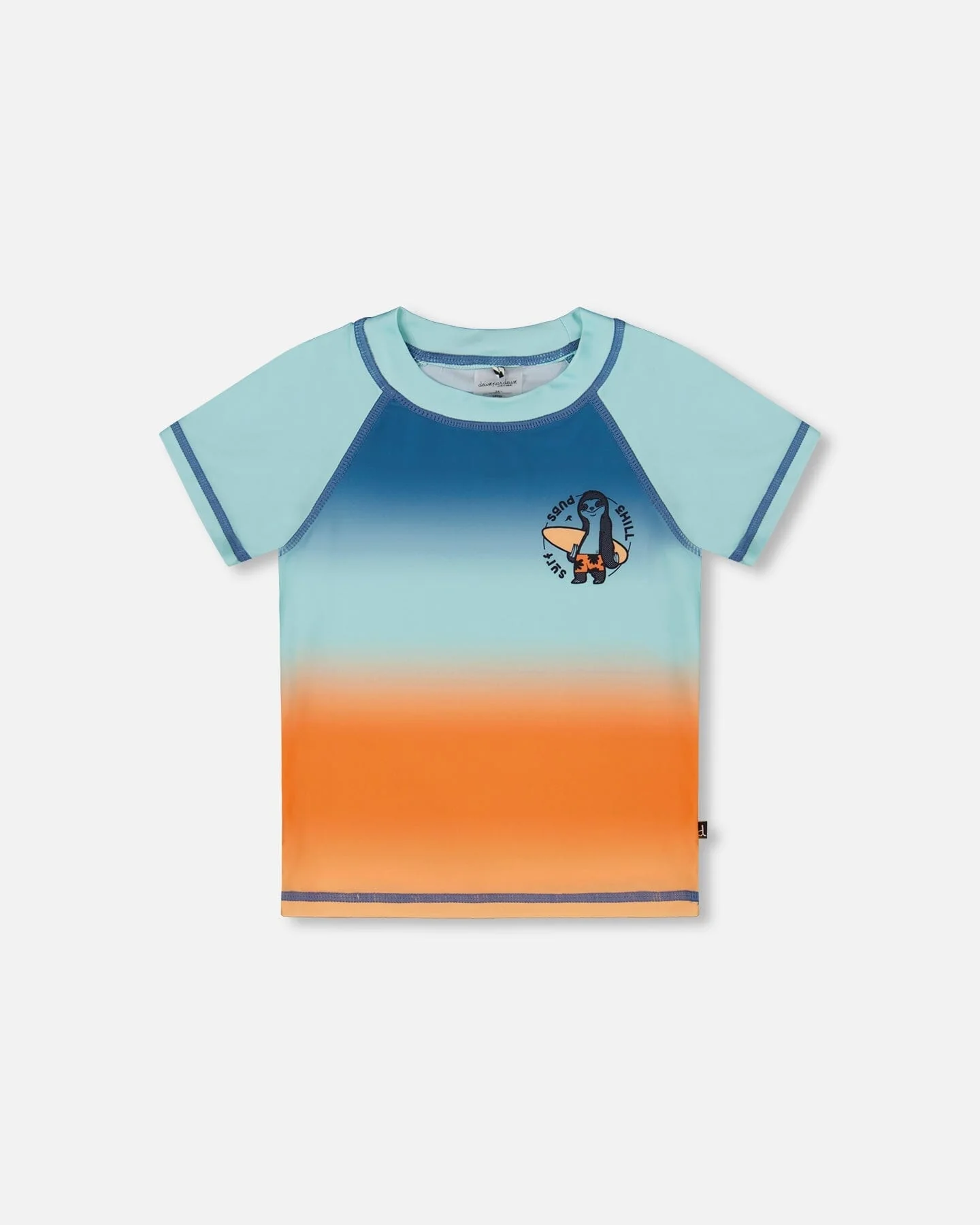 Short Sleeve Rashguard Navy Blue, Turquoise, And Orange - Deux par Deux