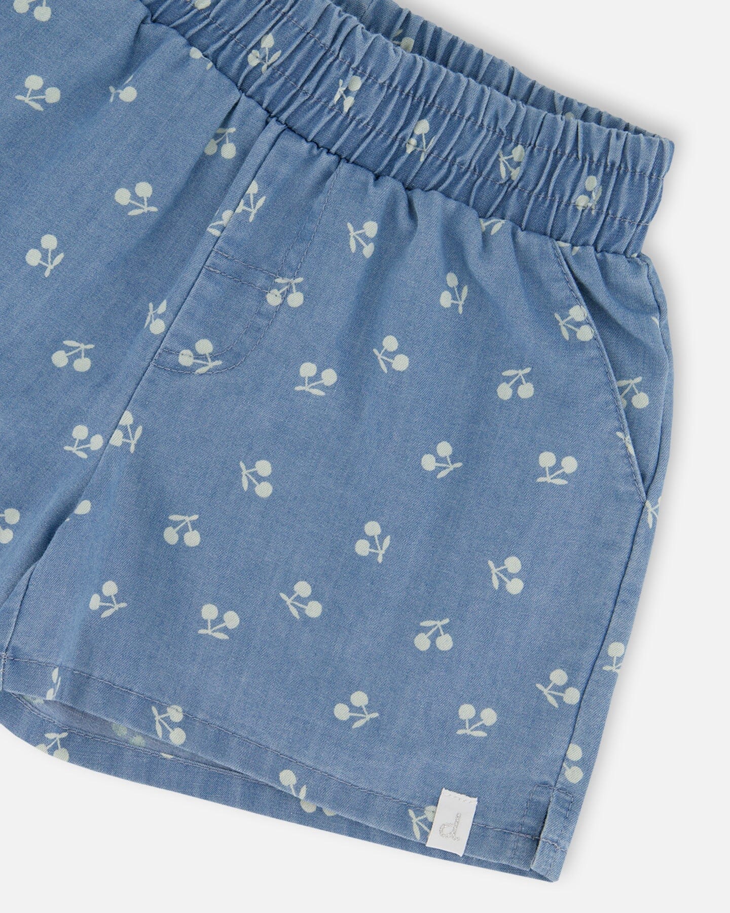 Printed Chambray Short Blue And White Cherries - Deux par Deux