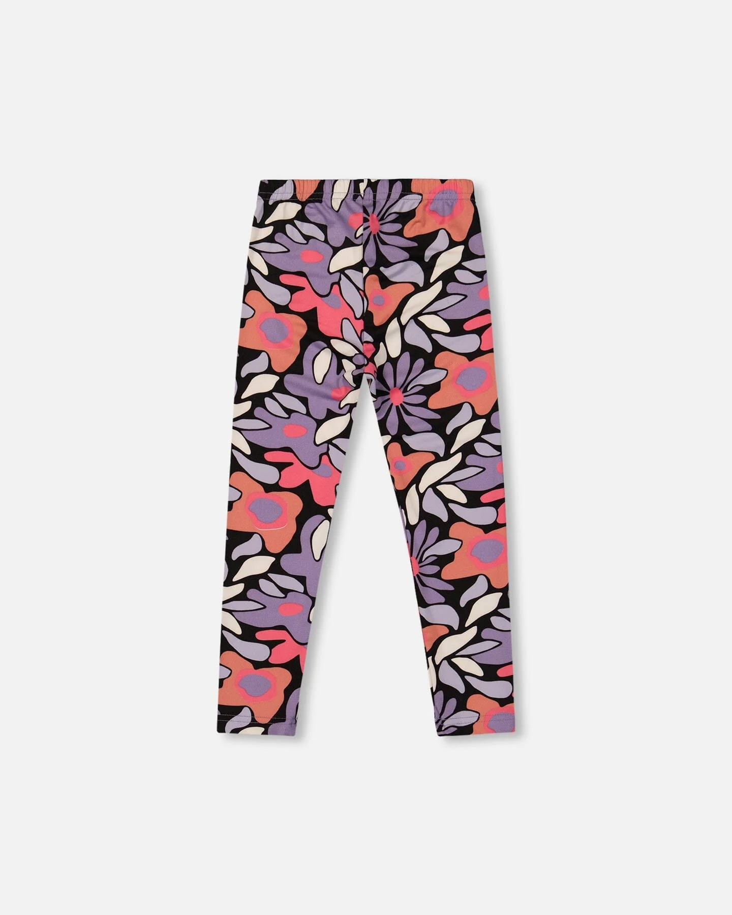 Stretch Jersey Leggings Black Retro Flower Print - Deux par Deux
