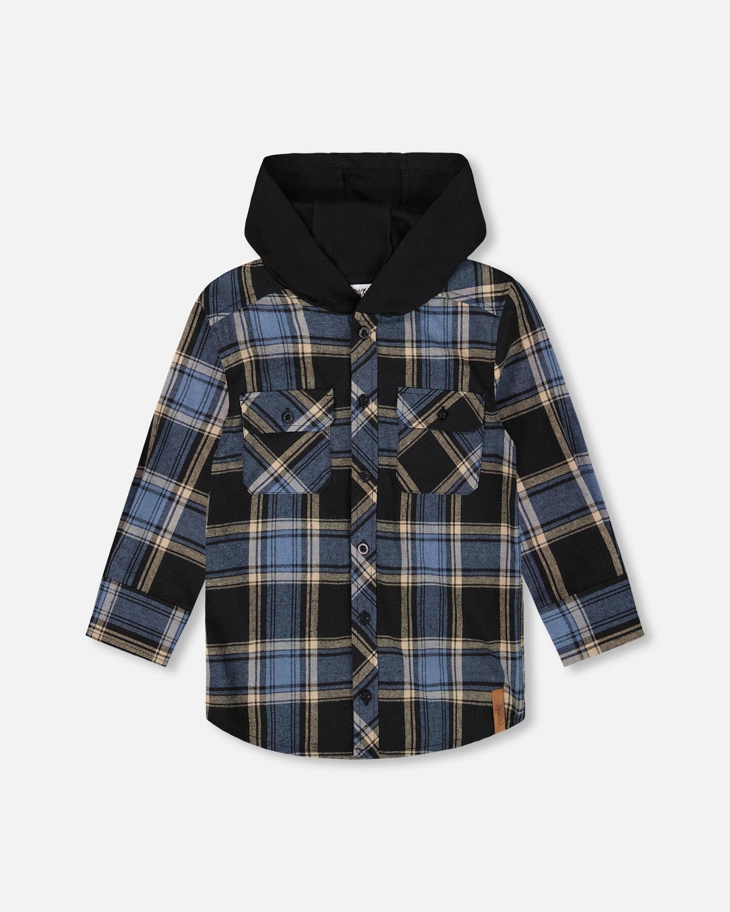 Long Sleeve Hooded Flannel Shirt Blue And Black - Deux par Deux