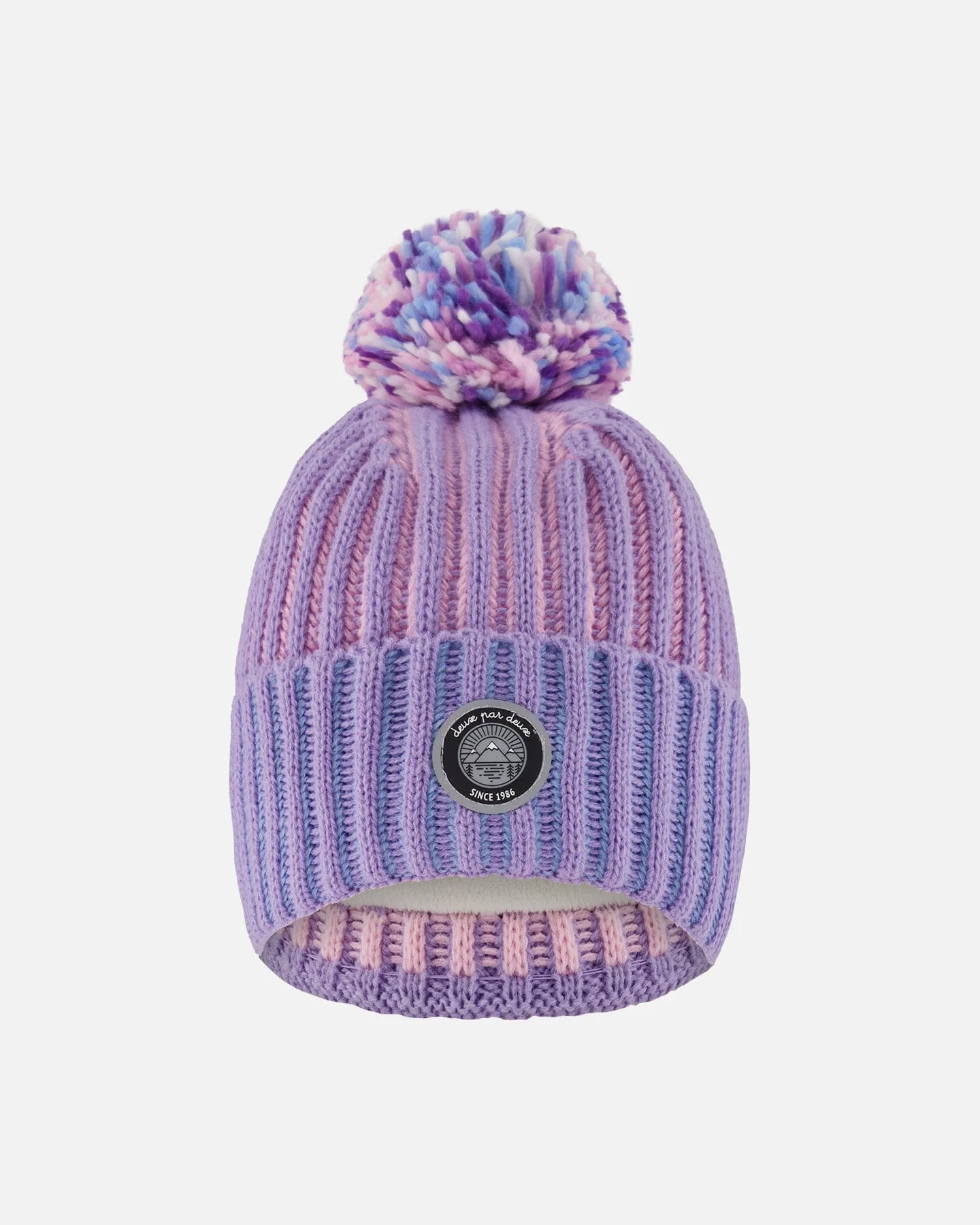 Lined Knit Pompom Hat Blue, Purple And Pink - Deux par Deux