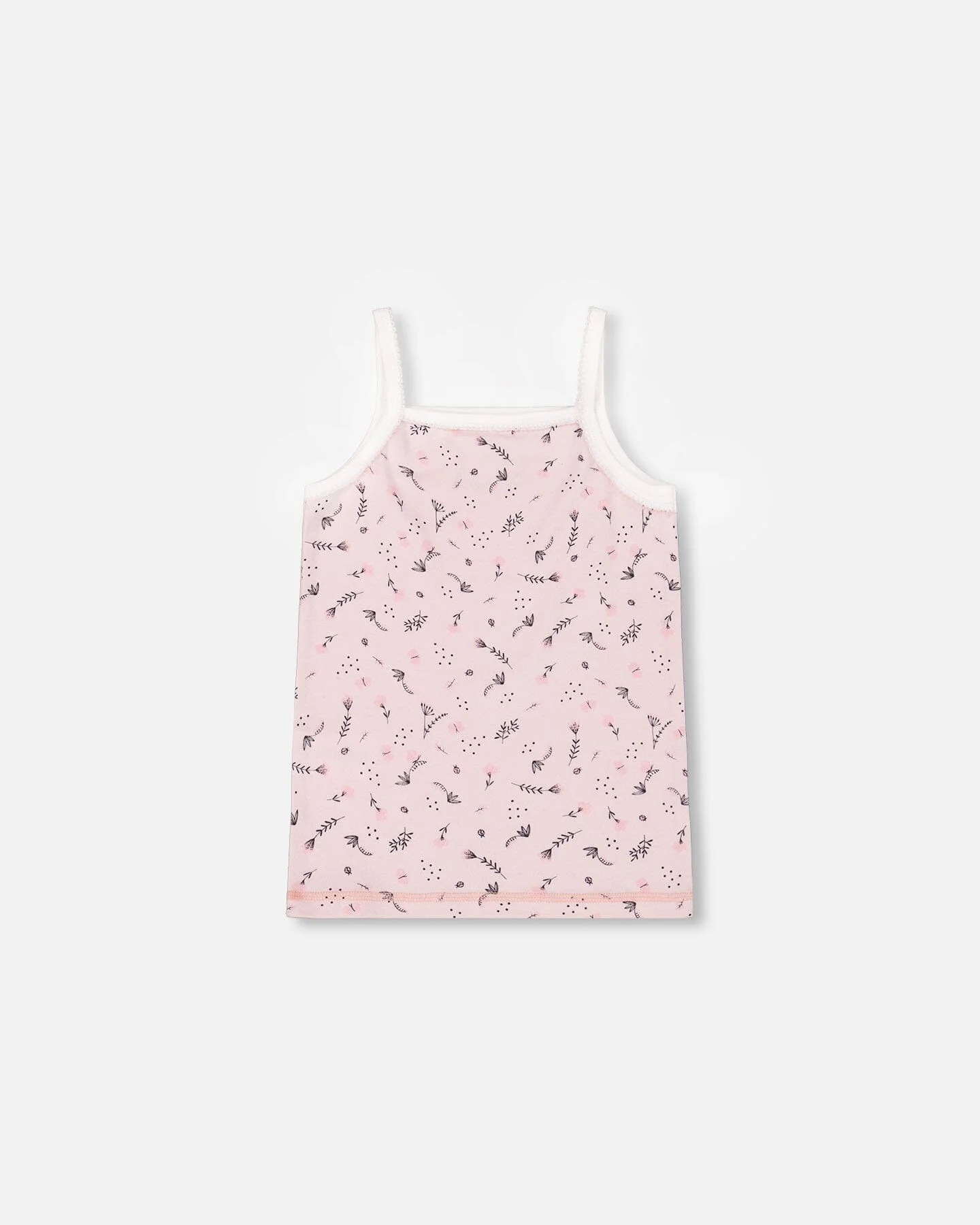 Printed Organic Cotton Tank Top Small Pink Flowers On Pale Pink Background - Deux par Deux