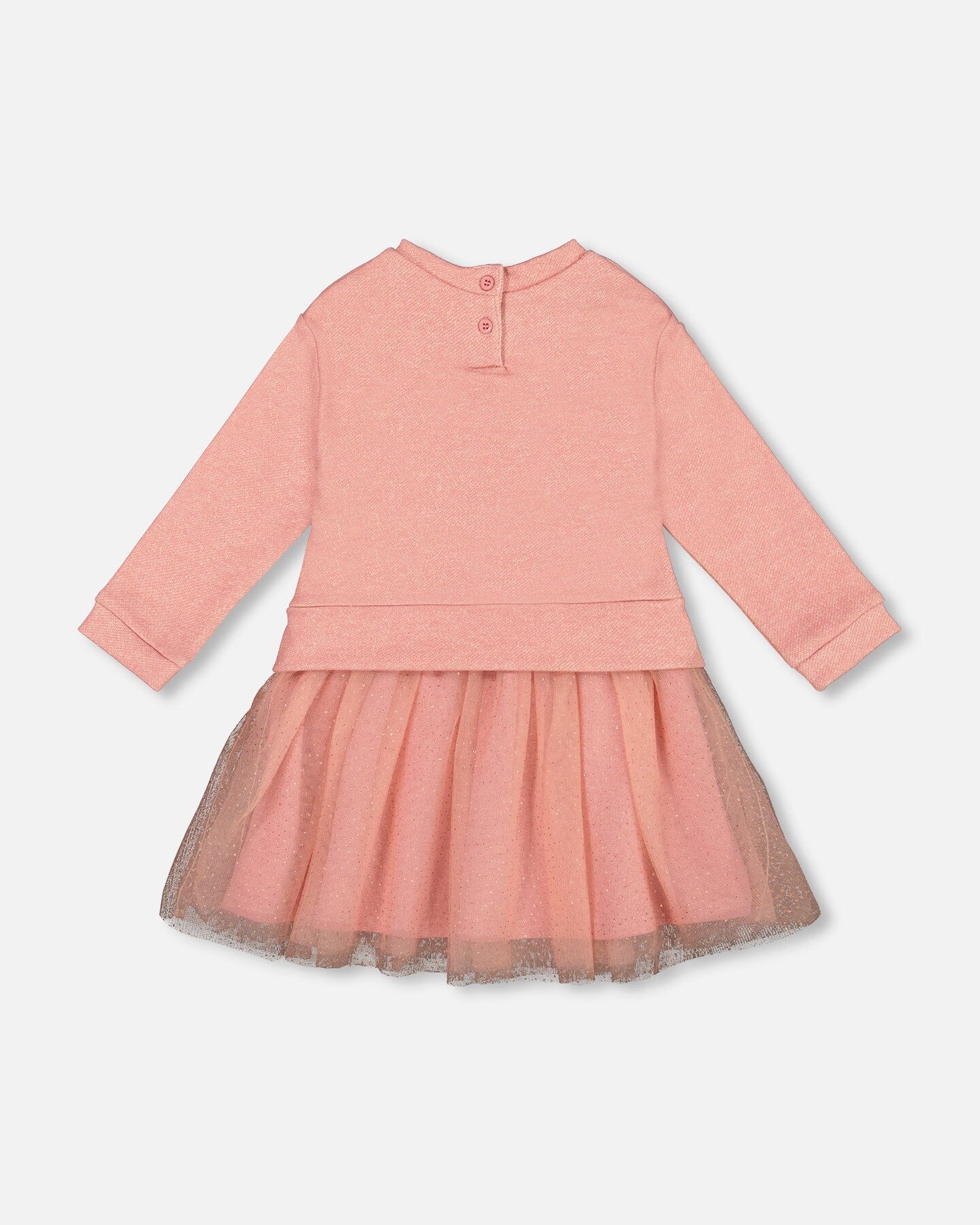 Bi-Material Dress Dusty Pink With Mesh Skirt And Unicorn - Deux par Deux