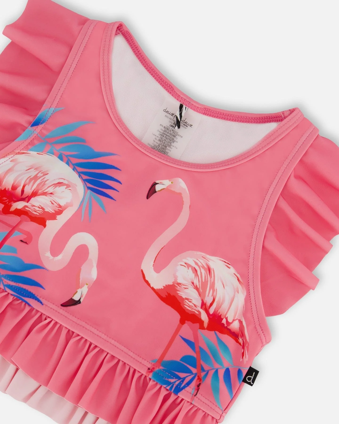 Printed Two-Piece Swimsuit With Frills Candy Pink And Pink Flamingo - Deux par Deux