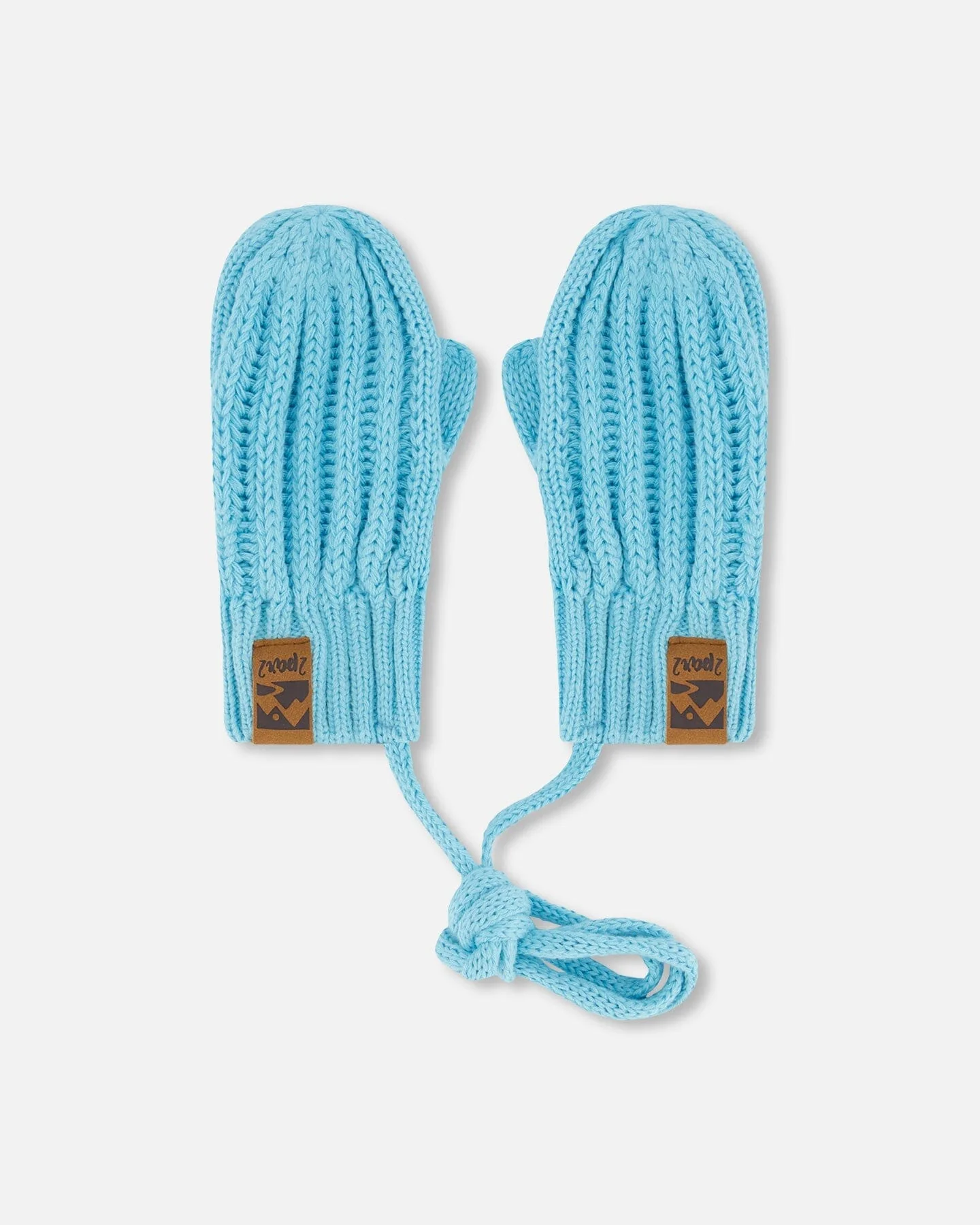 Baby Knit Mittens With String Light Blue - Deux par Deux