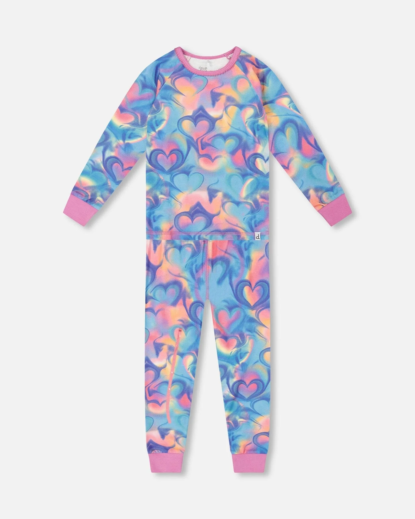 Organic Cotton Two-Piece Pajamas Rainbow Heart Print - Deux par Deux